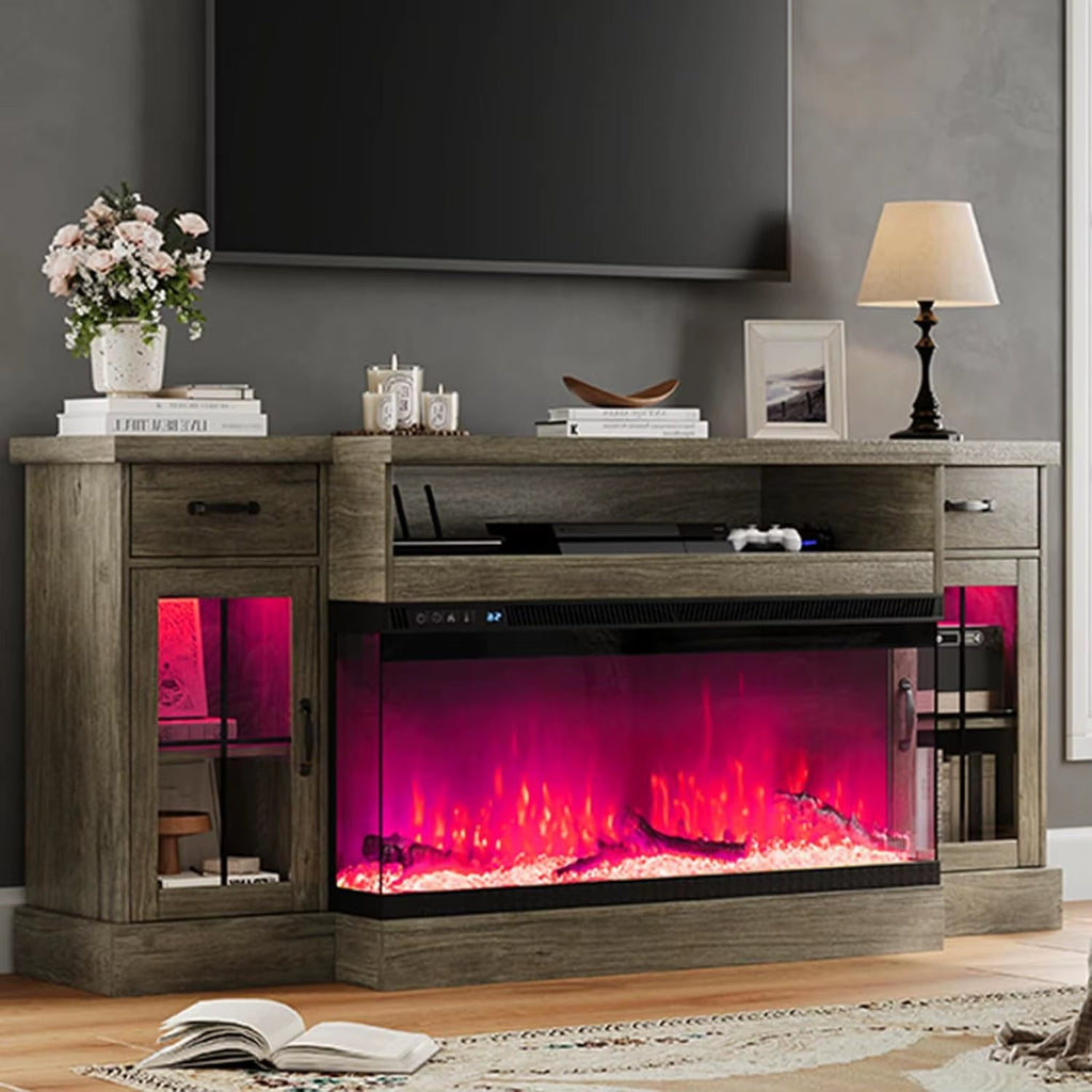 80" Electric Fireplace TV Stand w/Adjustable Storage