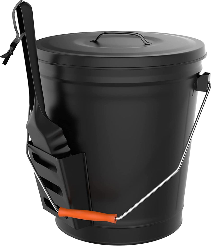 Ash Bucket - 4.75-Gallon Metal Bucket with Lid and Shovel for Fireplace or Firepit Ashes - Heat Resistant Fireplace Tools by  (Black)