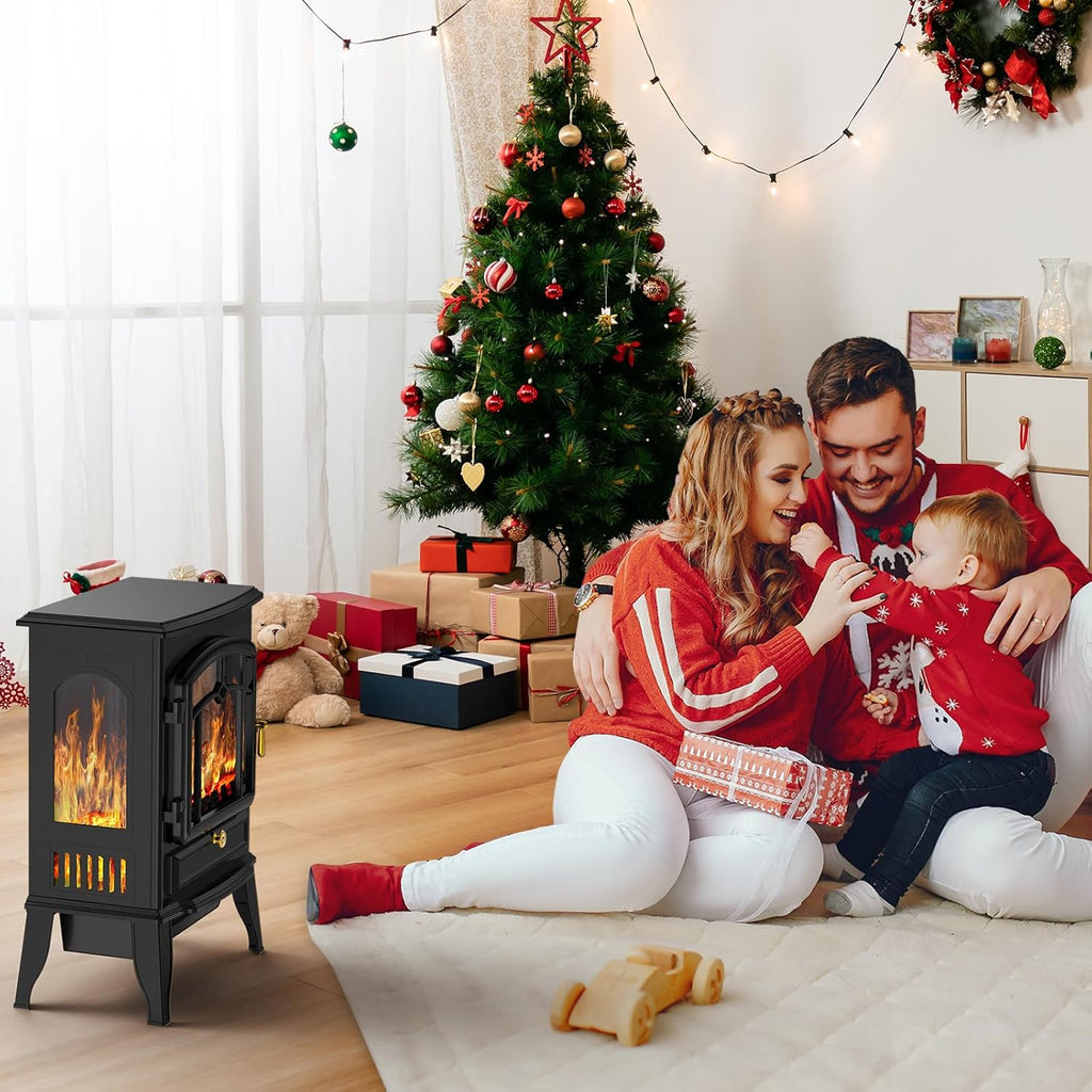 22" Electric Fireplace Heater,Freestanding Fireplace Stove with Realistic Flames,1000/1500W Fireplace Heater with Overheating Protection,Adjustable Flame Brightness(Black)