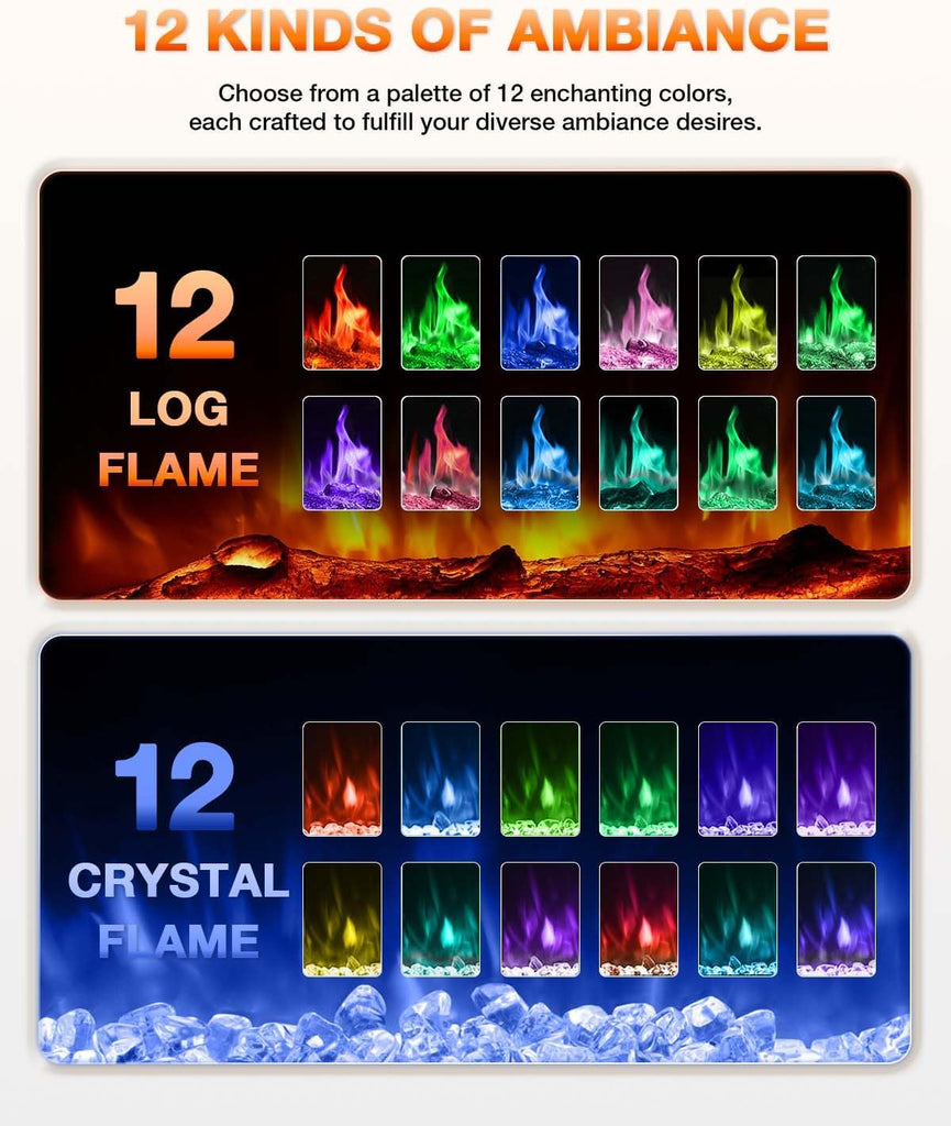 Electric Fireplace 60Inch,Realistic Flame Electric Fireplace Heater,Log Set,Crystal Flames 750-1500W with Timer Inserts,Wall Mounted,Tv Stand Touch Screen & Remote for Living Room Easy Install