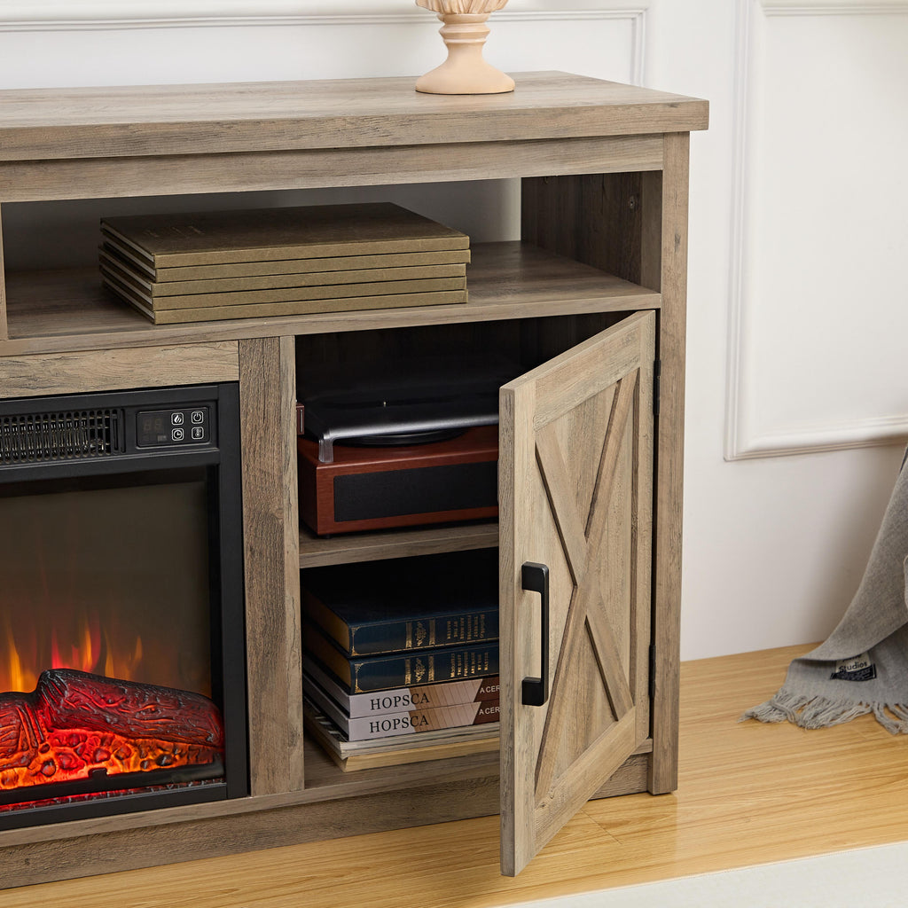 Rustic Fireplace TV Stand for 65" TVs w/Adjustable Temperature
