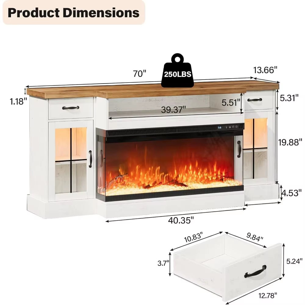 80" Electric Fireplace TV Stand w/Adjustable Storage