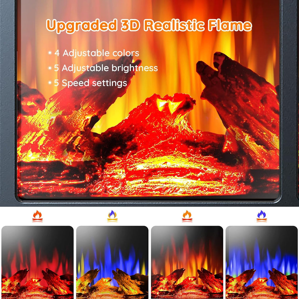 Small Electric Fireplace Heater, 1500W Infrared Fireplace Stove with 3D Flame Effect, Adjustable Thermostat, 8H Timer, Remote Control, Freestanding Space Heaters for Indoor Use Large Room Safe