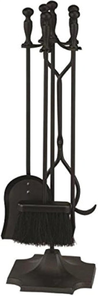 5 Pcs Fireplace Tool Set Black 31” Large - Shovel, Brush, Poker, Tongs, Stand - Heavy Duty Wrought Iron Tools with Decorative Finish - Ergonomic Ball Handles