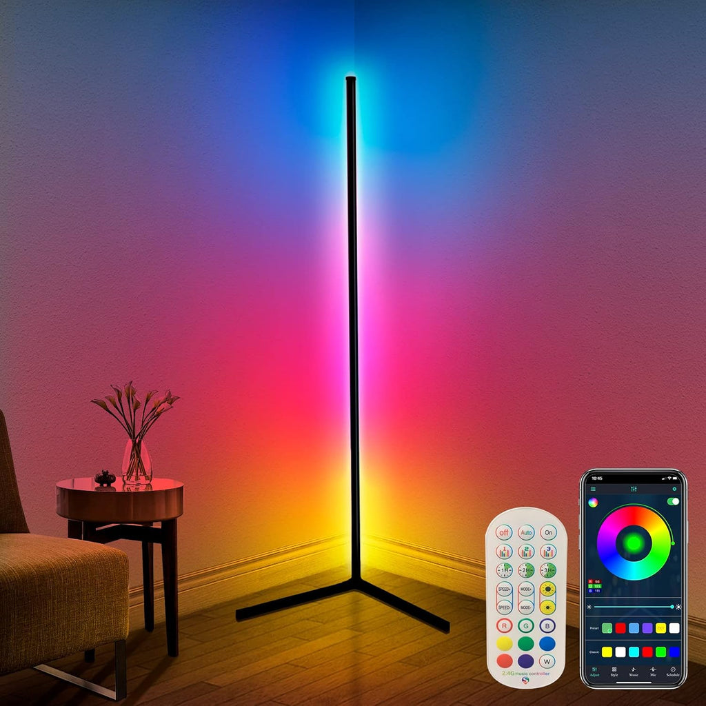 Corner Floor Lamp,65” Color Changing LED Floor Lamp with Music Sync,Modern Mood Lighting Corner Lamp with Remote & App Control, Creative DIY Mode & Timing,Rgb Floor Lamps for Living Room Gaming Room