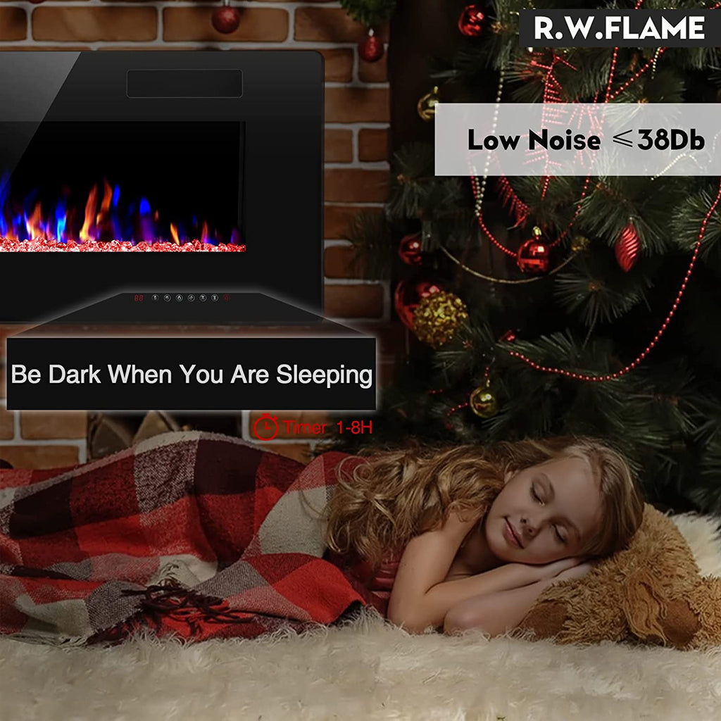60" Recessed and Wall Mounted Electric Fireplace, Low Noise, Fit for 2 X 6 Stud, Remote Control with Timer, Touch Screen, Adjustable Flame Color and Speed, 750-1500W