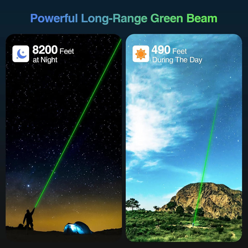 Advanced Long-Range Laser Pointer High Power - Rechargeable Green Laser Pointer with Removable Star Cap - Versatile Laser Pen for Astronomy, Construction, Presentations, and Outdoor Adventures