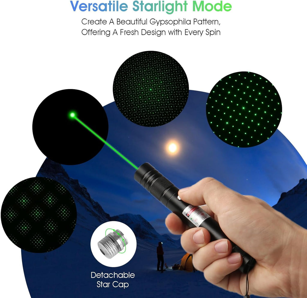 Advanced Long-Range Laser Pointer High Power - Rechargeable Green Laser Pointer with Removable Star Cap - Versatile Laser Pen for Astronomy, Construction, Presentations, and Outdoor Adventures