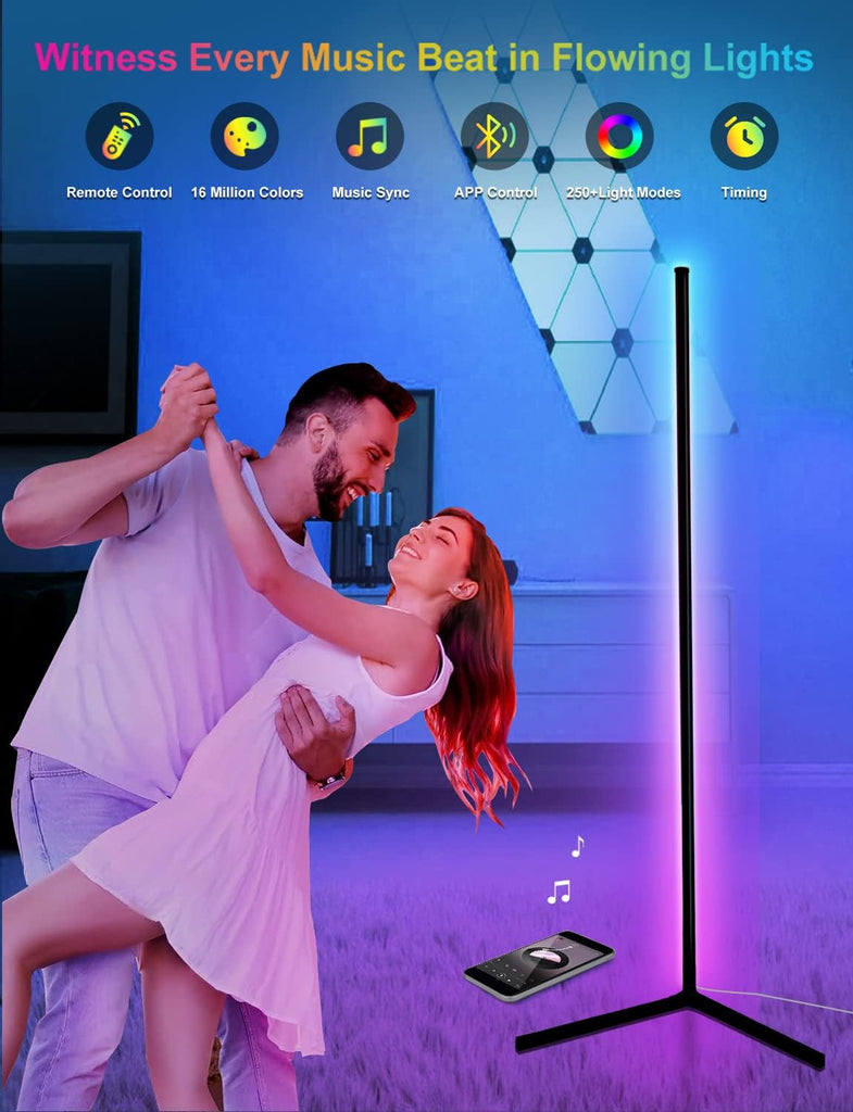 Corner Floor Lamp,65” Color Changing LED Floor Lamp with Music Sync,Modern Mood Lighting Corner Lamp with Remote & App Control, Creative DIY Mode & Timing,Rgb Floor Lamps for Living Room Gaming Room