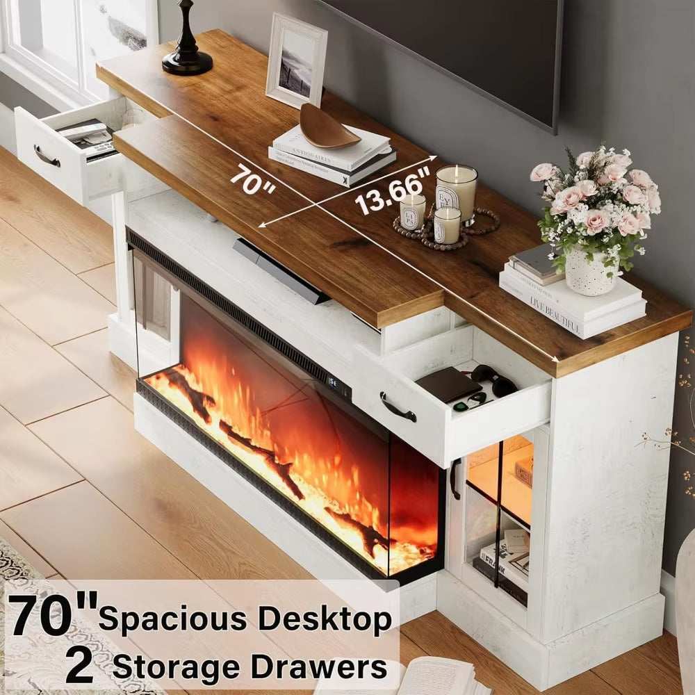 80" Electric Fireplace TV Stand w/Adjustable Storage
