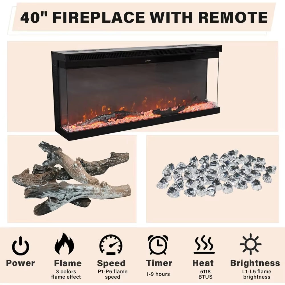 80" Electric Fireplace TV Stand w/Adjustable Storage