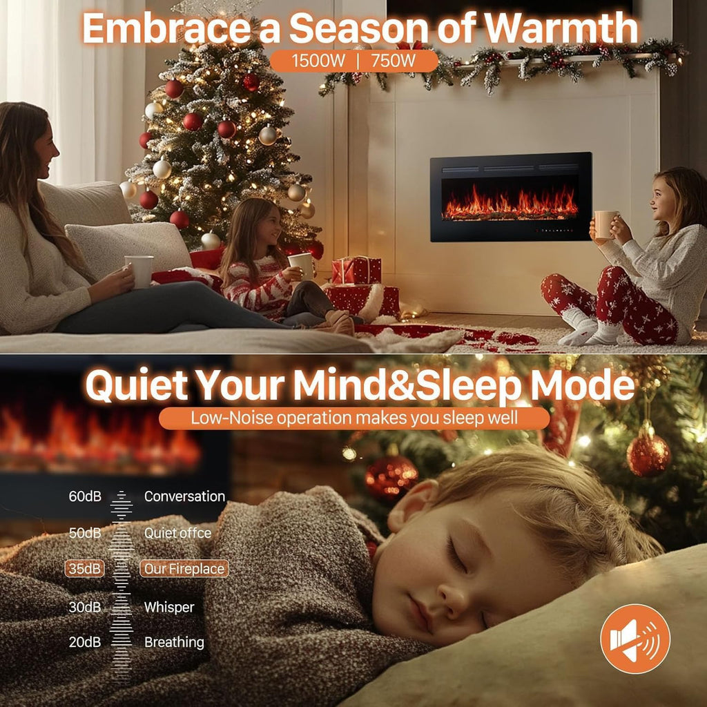60" Electric Fireplace Wall Mounted or Recessed Insert, 1500W/750W Freestanding Fireplaces Heater with Remote Control,13 Adjustable Flame Color, 12H Timer, Touch Screen