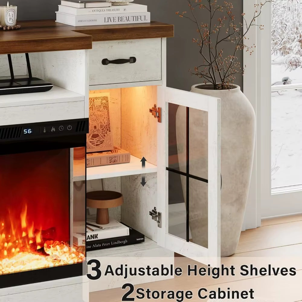 80" Electric Fireplace TV Stand w/Adjustable Storage