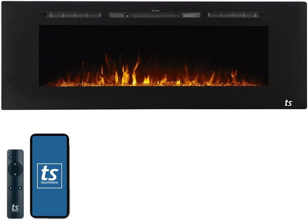 Smart Electric Fireplace-The Sideline 60" Wide-In Wall Recessed - 30 Realistic Ember Color/Flame Options - 1,500W Heater W/Thermostat - Log & Crystal Hearth Options - Alexa/Wifi Enabled