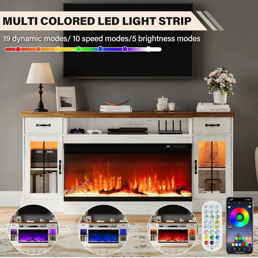 80" Electric Fireplace TV Stand w/Adjustable Storage