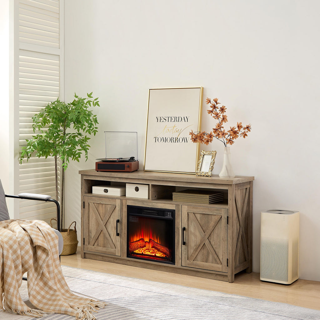 Rustic Fireplace TV Stand for 65" TVs w/Adjustable Temperature