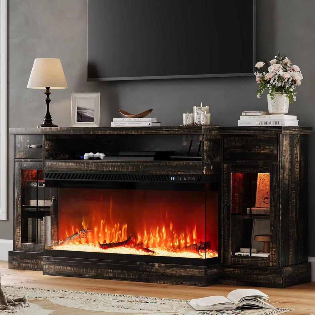 80" Electric Fireplace TV Stand w/Adjustable Storage