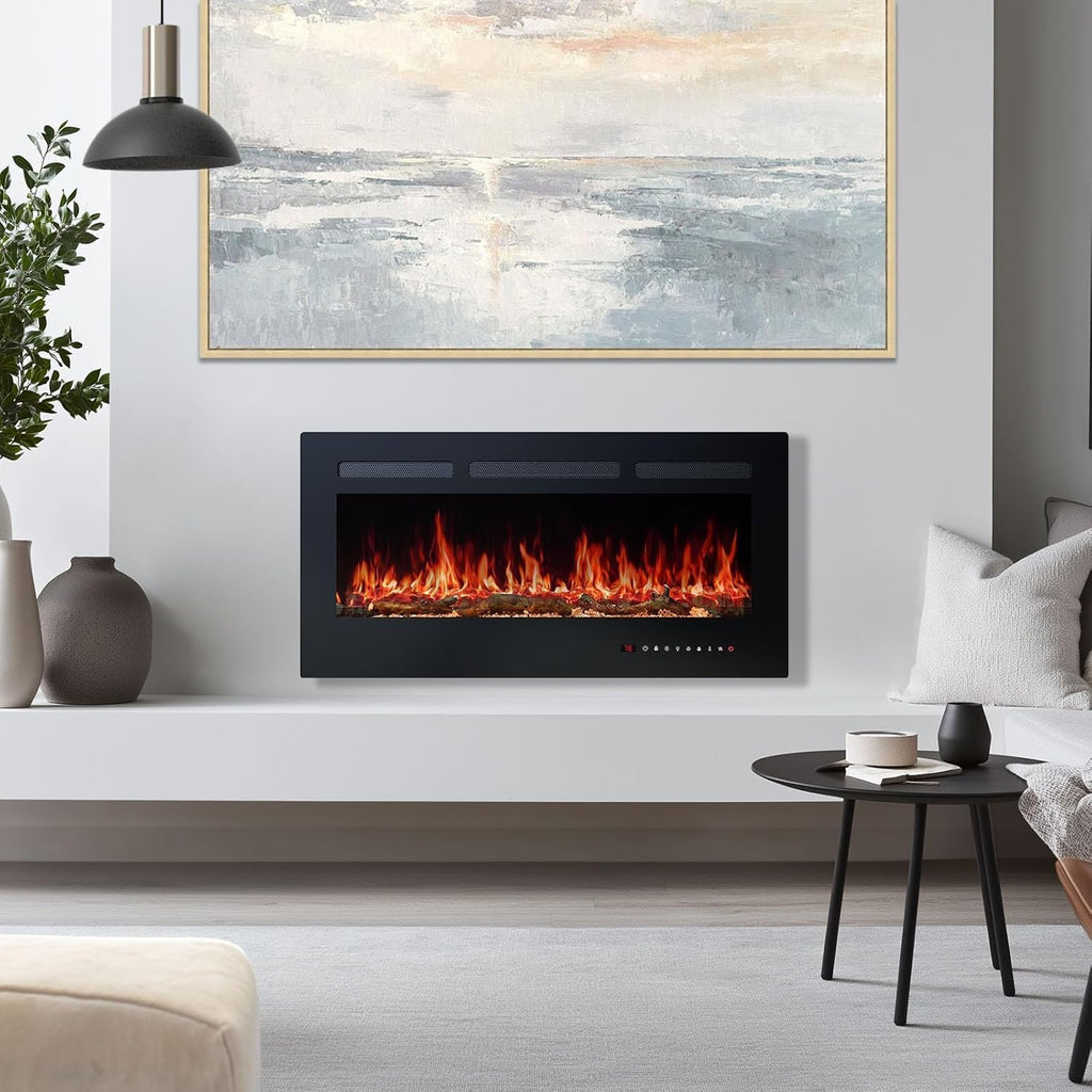 60" Electric Fireplace Wall Mounted or Recessed Insert, 1500W/750W Freestanding Fireplaces Heater with Remote Control,13 Adjustable Flame Color, 12H Timer, Touch Screen