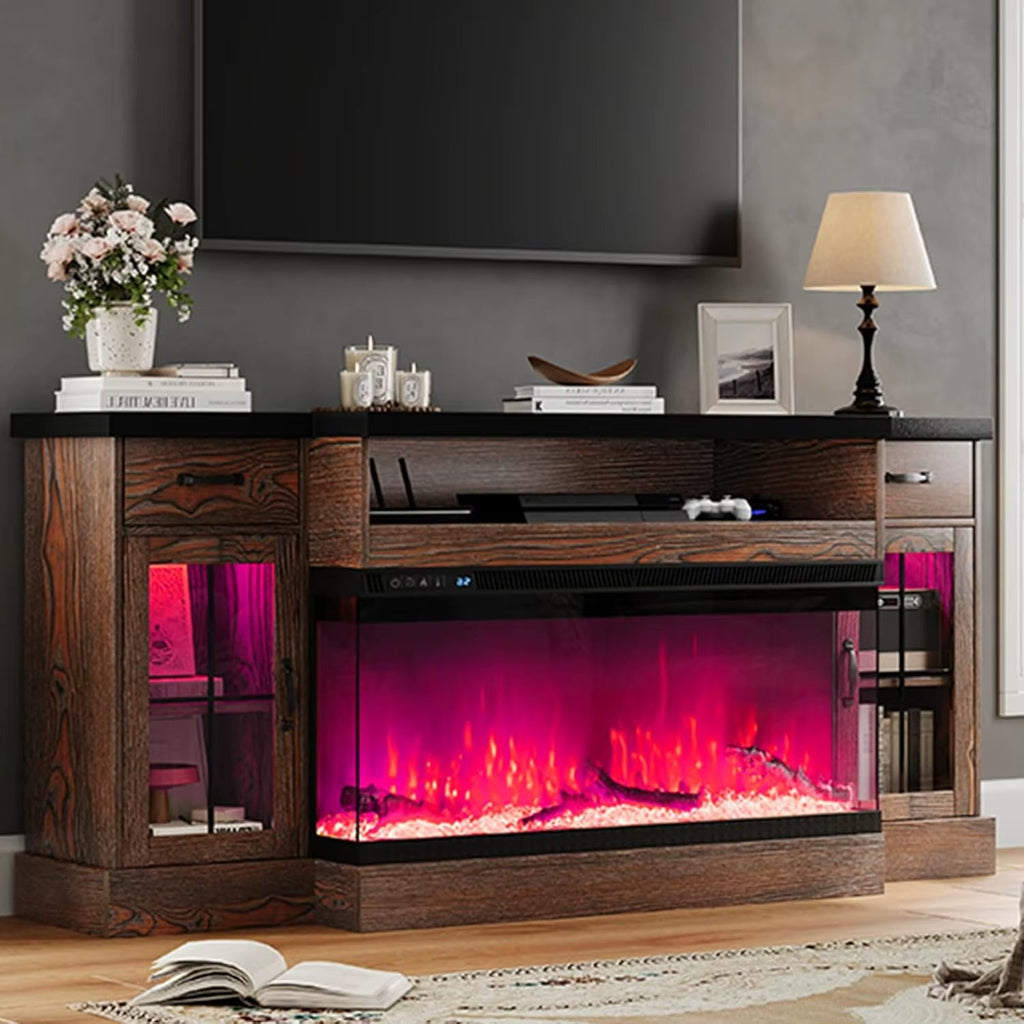 80" Electric Fireplace TV Stand w/Adjustable Storage