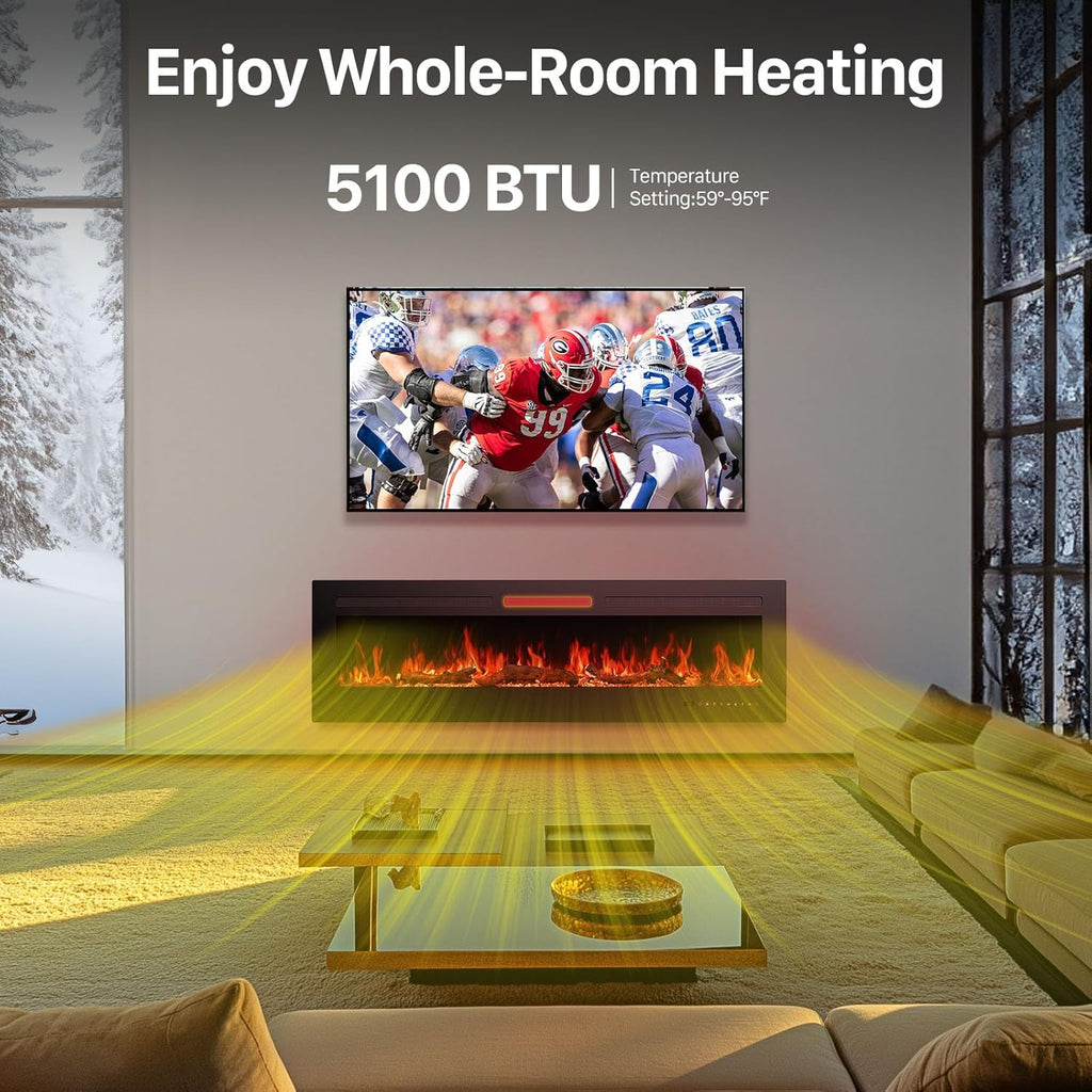 60" Electric Fireplace Wall Mounted or Recessed Insert, 1500W/750W Freestanding Fireplaces Heater with Remote Control,13 Adjustable Flame Color, 12H Timer, Touch Screen