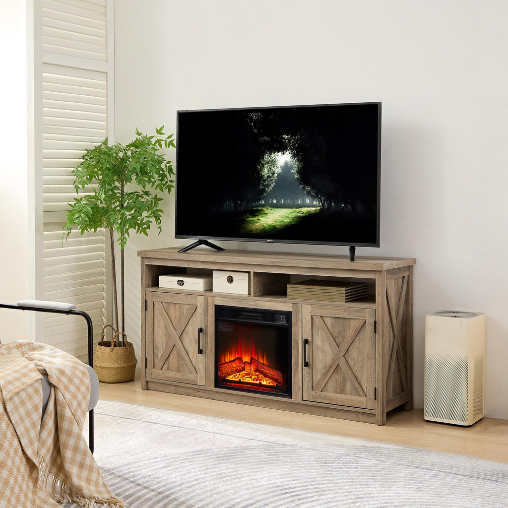 Rustic Fireplace TV Stand for 65" TVs w/Adjustable Temperature