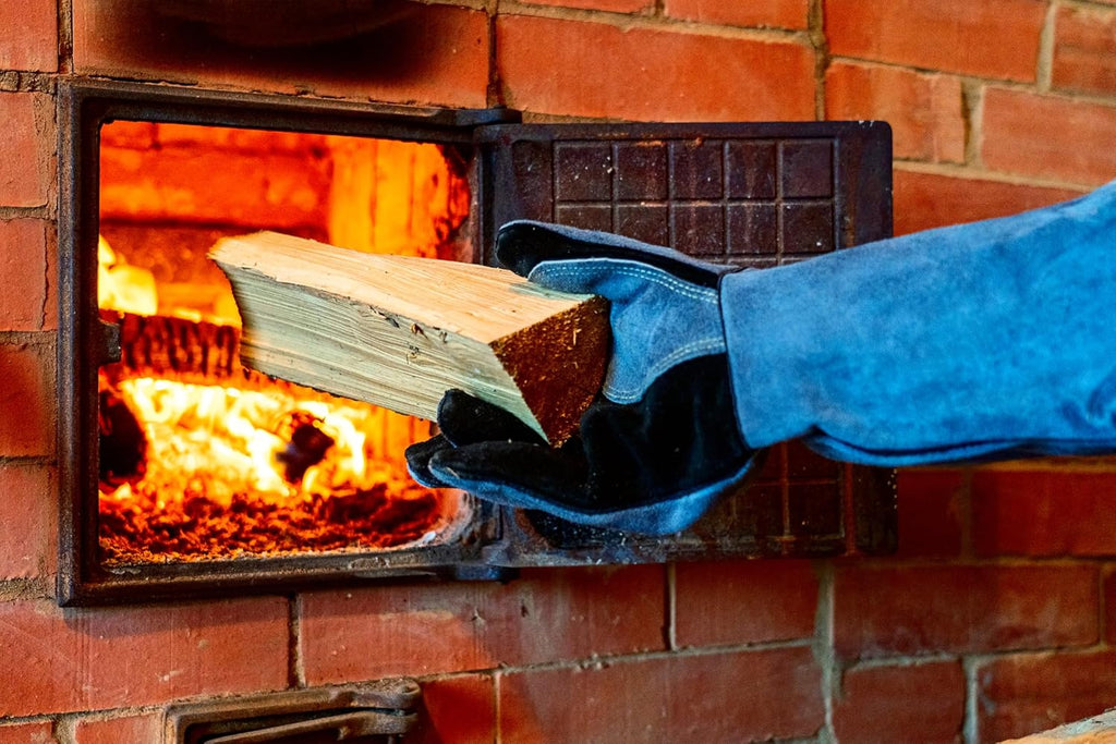 Fireplace Gloves Fire Heat Resistant: Grey 16IN - Fireproof Leather for Fireplace Fire Pit Wood Stove Campfire Furnace BBQ Grill Stick Mig Welding Welder Gear - One Size 662℉