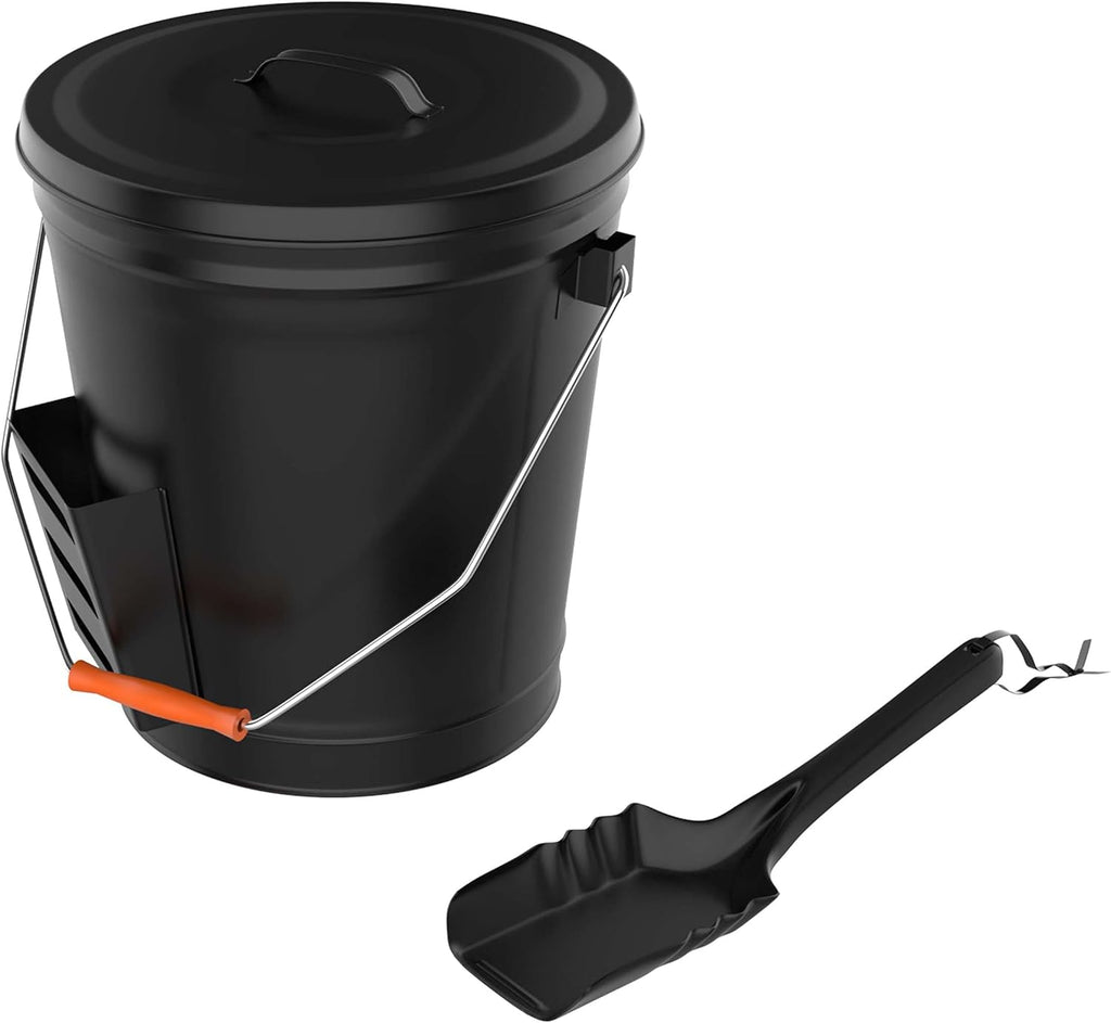 Ash Bucket - 4.75-Gallon Metal Bucket with Lid and Shovel for Fireplace or Firepit Ashes - Heat Resistant Fireplace Tools by  (Black)