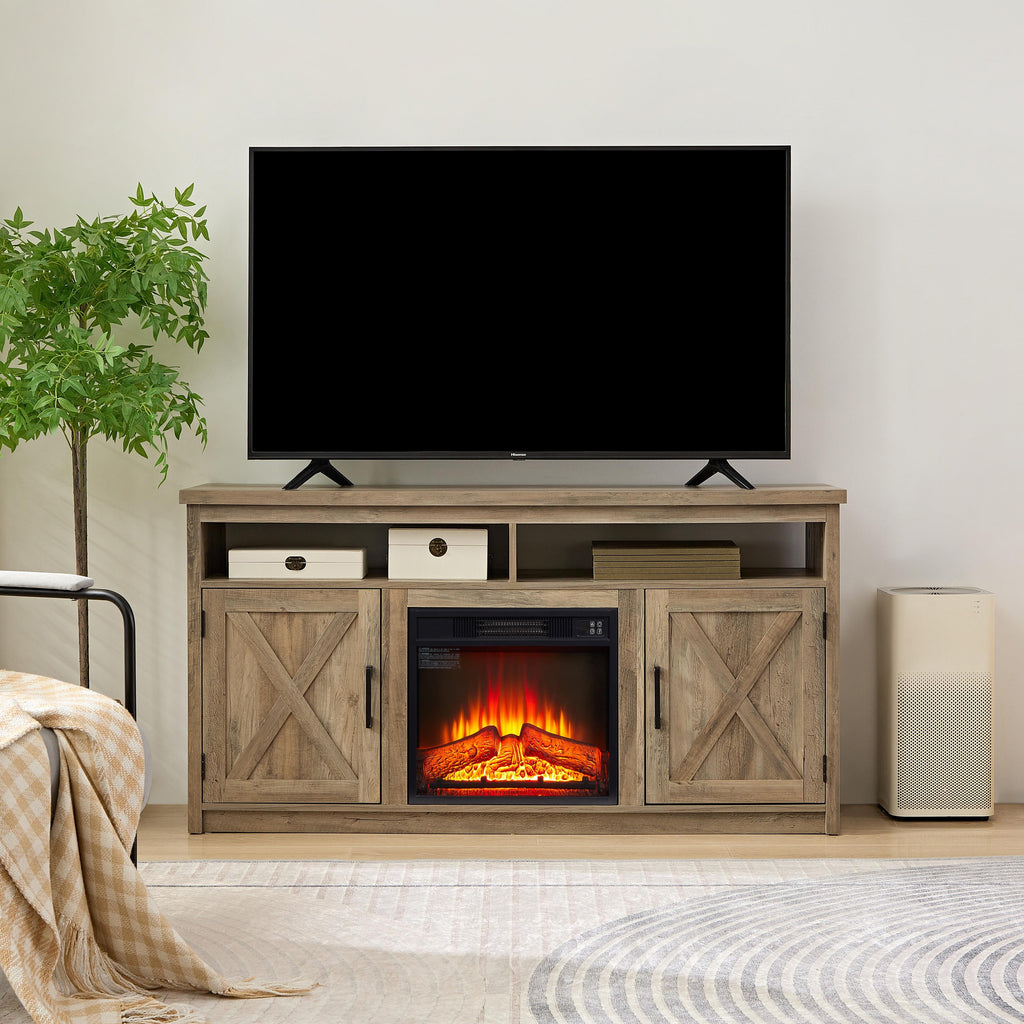 Rustic Fireplace TV Stand for 65" TVs w/Adjustable Temperature