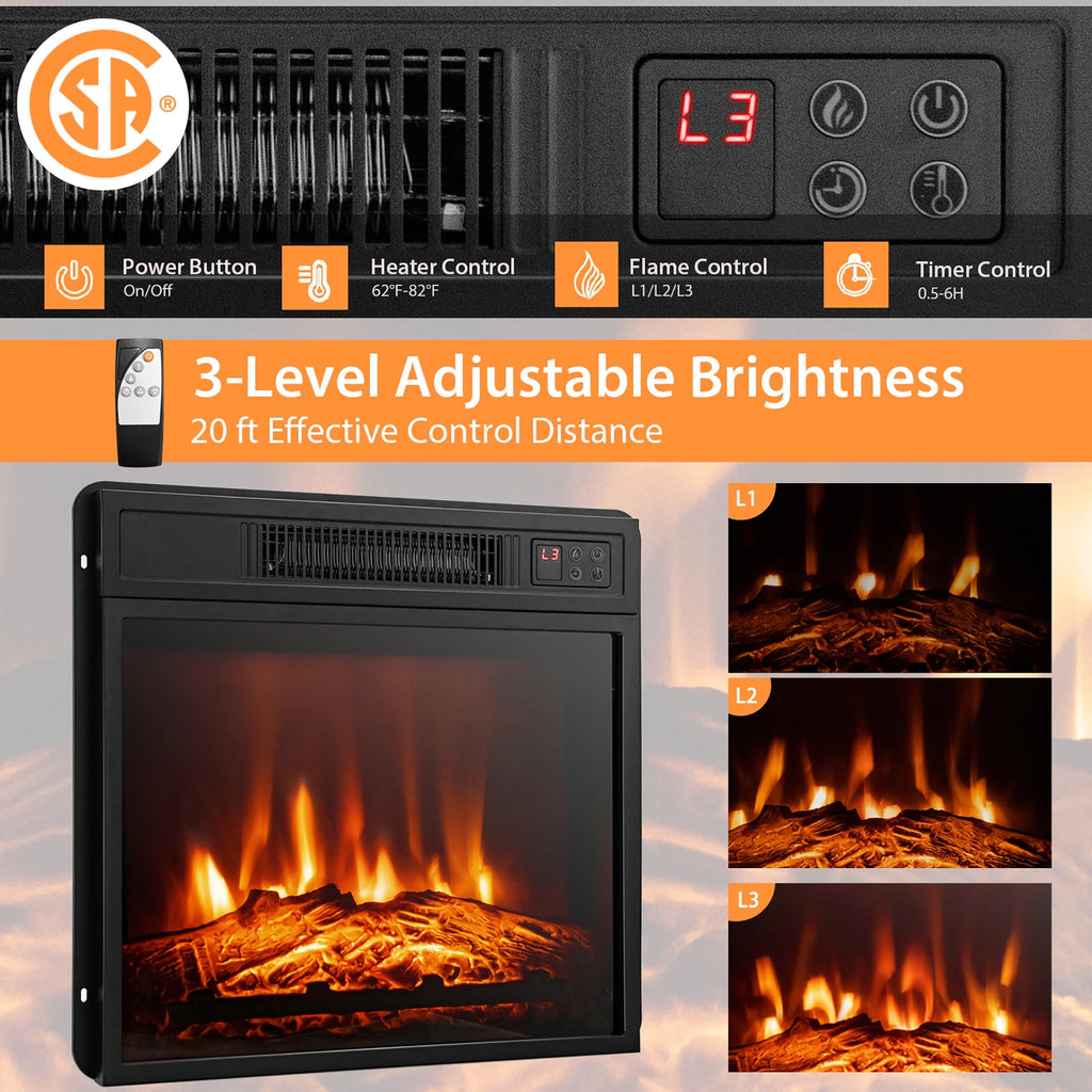 Fireplace TV Stand W/ Led Lights & 18" Electric Fireplace for for 65" Wall-Mounted TV